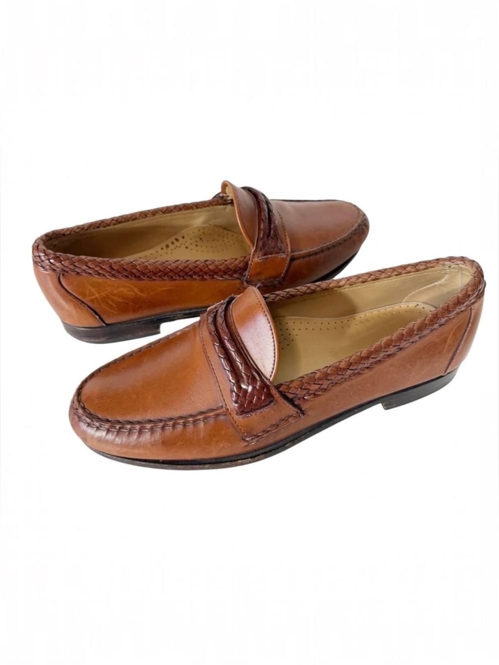 Allen Edmonds Mens Newcomb Brown Leather Braided Penny Loafers 45480 Usa 9.5d